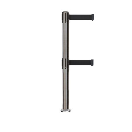 MONTOUR LINE Stanchion Dual Belt Barrier Fixed Base Sat.Steel Post 9ft.Black Belt MX630DF-SS-BK-90